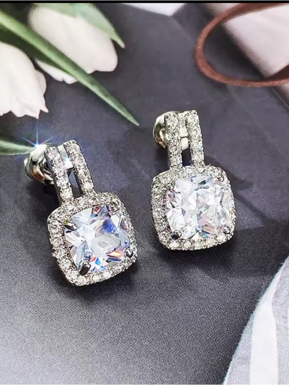 Cubic Zirconia Silver Fancy Halo Earrings
